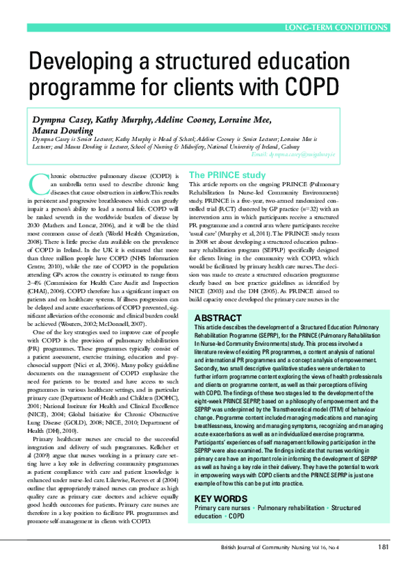 (PDF) Developing a structured education programme for clients with COPD