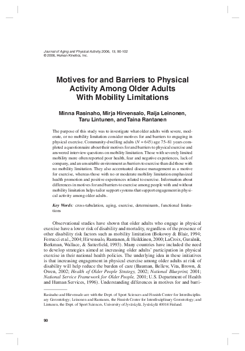 (PDF) Motives for and barriers to physical activity among older adults ...