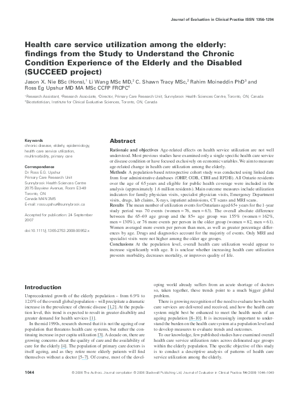 (PDF) Health care service utilization among the elderly: findings from ...