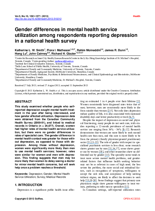 (PDF) Gender differences in mental health service utilization among ...