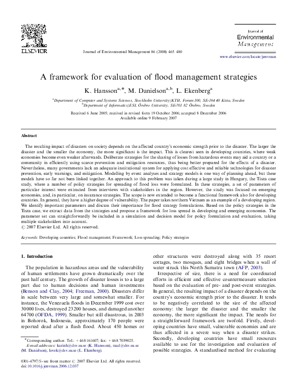 (PDF) A framework for evaluation of flood management strategies