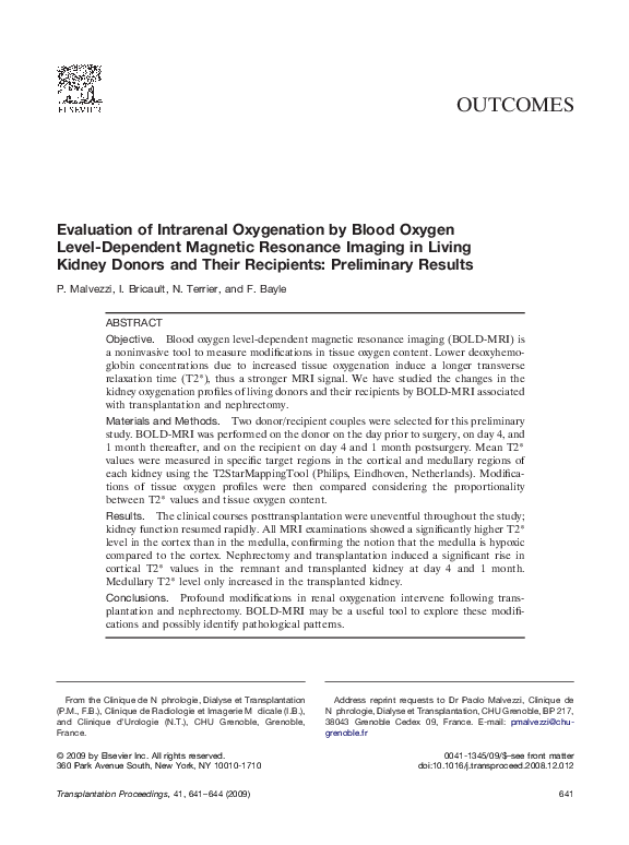 (PDF) Evaluation of Intrarenal Oxygenation by Blood Oxygen Level ...