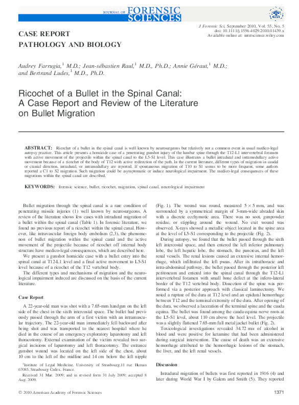 (PDF) Ricochet of a Bullet in the Spinal Canal: A Case Report and ...