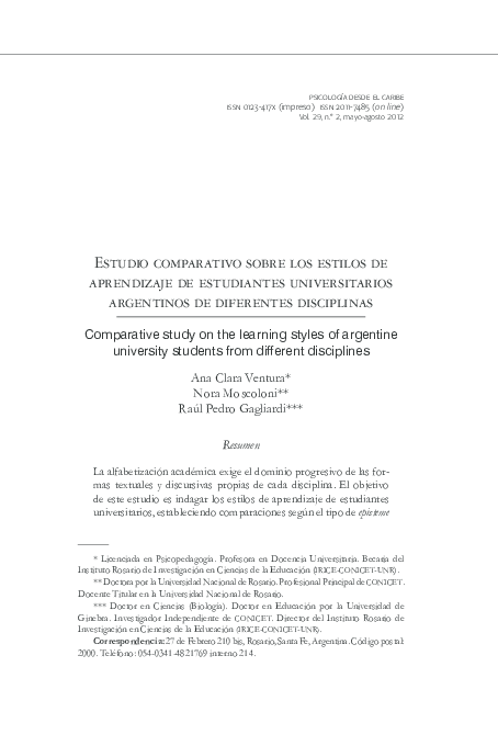 (PDF) Comparative study on the learning styles of Argentine university ...