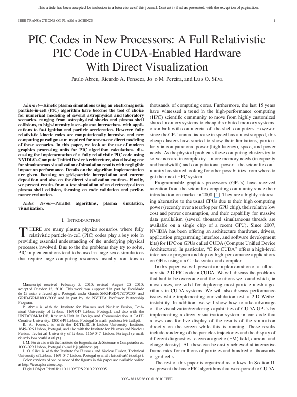 (PDF) PIC Codes in New Processors: A Full Relativistic PIC Code in CUDA ...