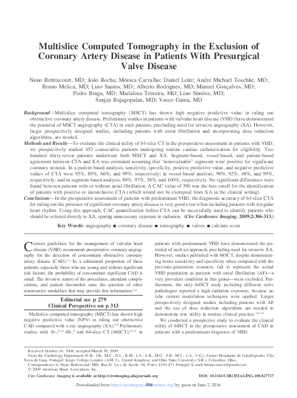 (PDF) Multislice Computed Tomography in the Exclusion of Coronary ...