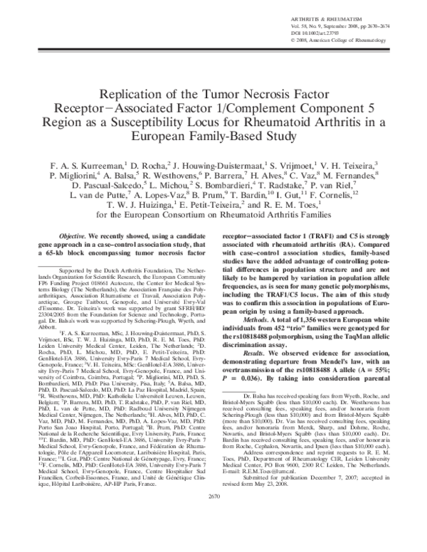 (PDF) Replication of the tumor necrosis factor receptor−associated ...