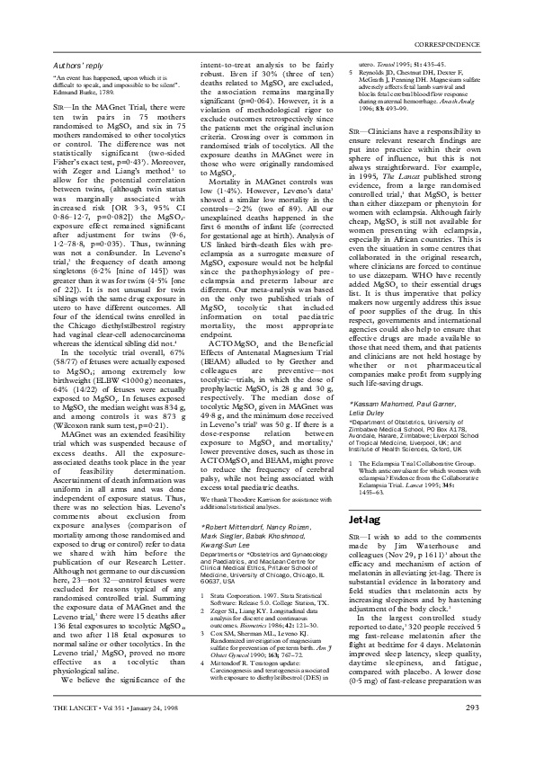 (PDF) Tocolytic magnesium sulphate and paediatric mortality John B
