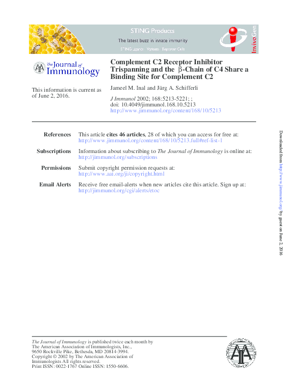 (PDF) Complement C2 Receptor Inhibitor Trispanning and the -Chain of C4 ...