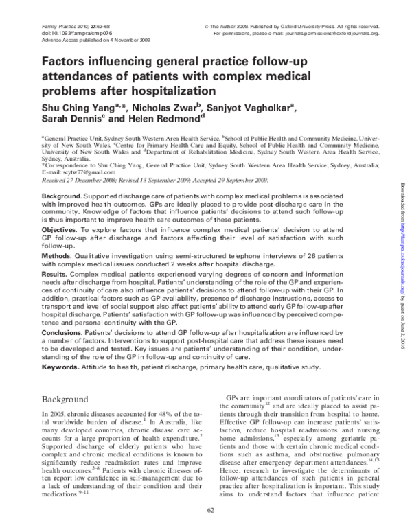 (PDF) Factors influencing general practice follow-up attendances of ...
