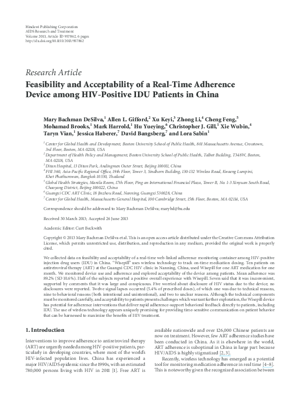 (PDF) Feasibility and Acceptability of a Real-Time Adherence Device ...