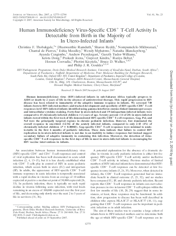 (PDF) Human Immunodeficiency Virus-Specific CD8+ T-Cell Activity Is ...