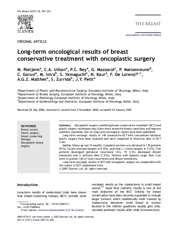 (PDF) Long-term oncological results of breast conservative treatment ...