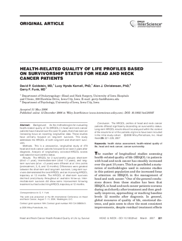(PDF) Health-related quality of life profiles based on survivorship ...