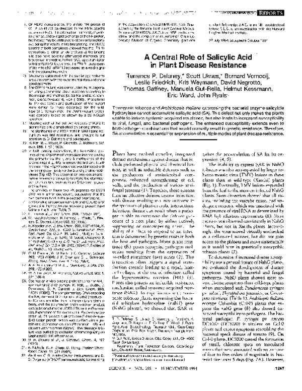 (PDF) A Central Role of Salicylic Acid in Plant Disease Resistance