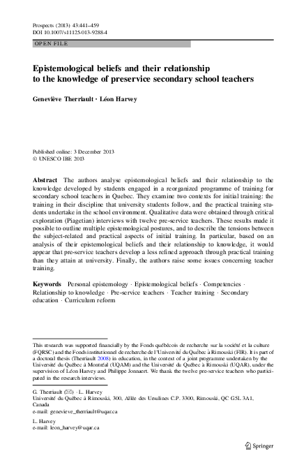 (PDF) Epistemological beliefs and their relationship to the knowledge ...