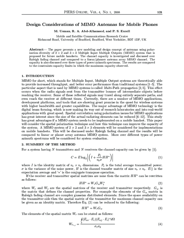 (PDF) Design Considerations of MIMO Antennas for Mobile Phones