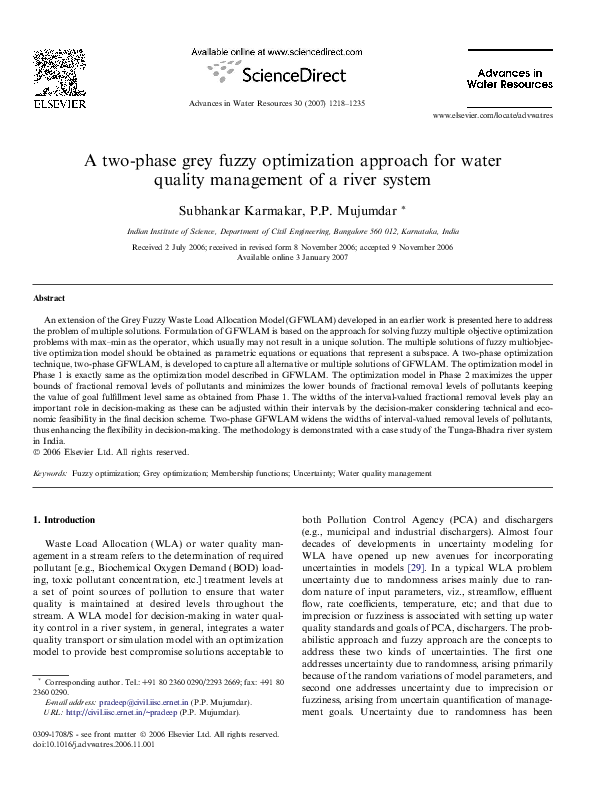 (PDF) A two-phase grey fuzzy optimization approach for water quality ...
