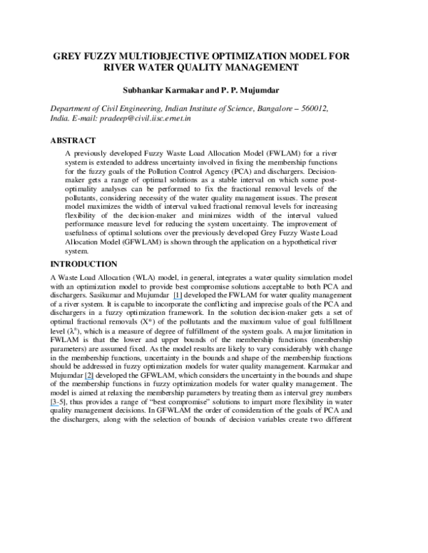 (PDF) Grey Fuzzy Multiobjective Optimization Model for River Water ...
