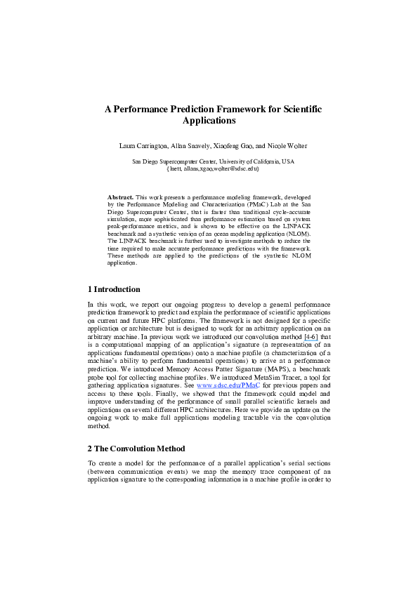 (PDF) A Performance Prediction Framework for Scientific Applications