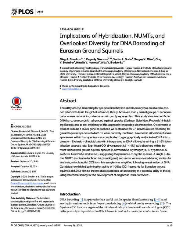 (PDF) Implications of Hybridization, NUMTs, and Overlooked Diversity ...