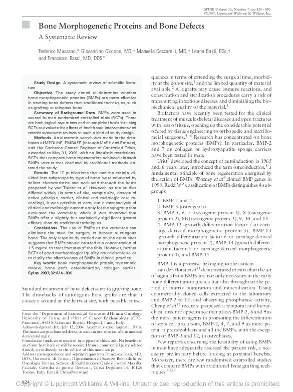 (PDF) Bone morphogenetic proteins and bone defects: a systematic review