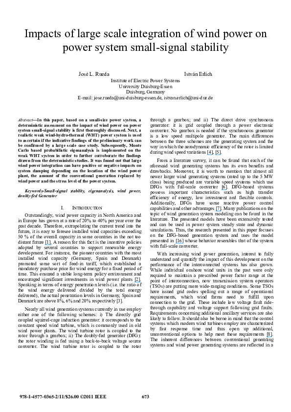 (PDF) Impacts of large scale integration of wind power on power system ...