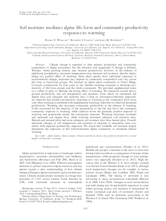(PDF) Soil moisture mediates alpine life form and community ...