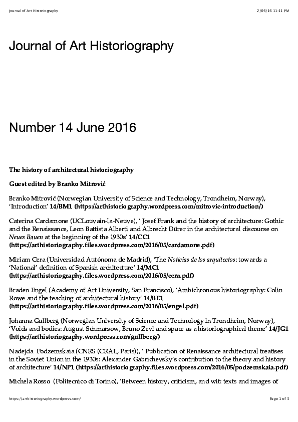 (PDF) The history of architectural historiography Journal of Art