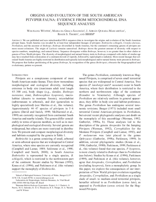 (PDF) Origins and Evolution of the South American Pitviper Fauna ...