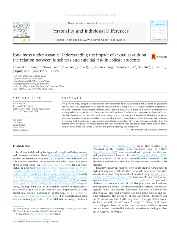 (PDF) Loneliness under assault: Understanding the impact of sexual ...