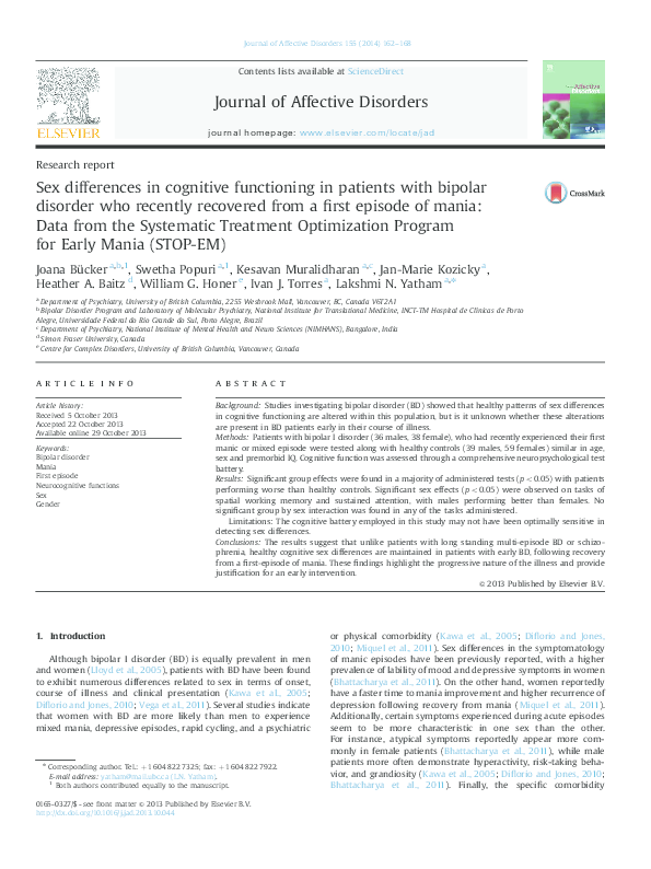 (PDF) Sex differences in cognitive functioning in patients with bipolar ...