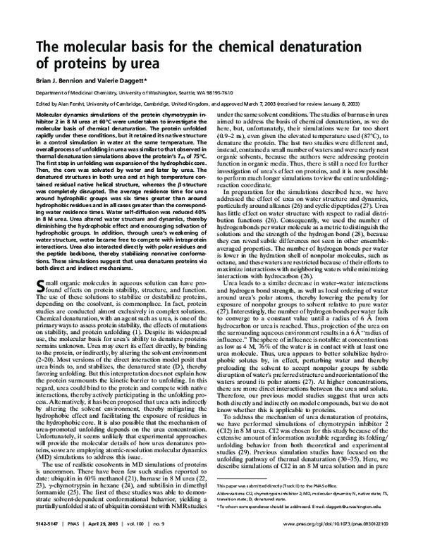 (PDF) The molecular basis for the chemical denaturation of proteins by urea
