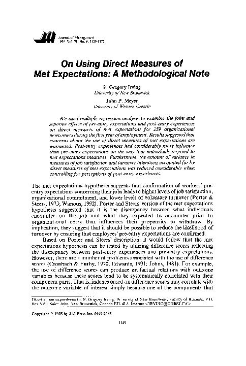 (PDF) On using direct measures of met expectations: A methodological note
