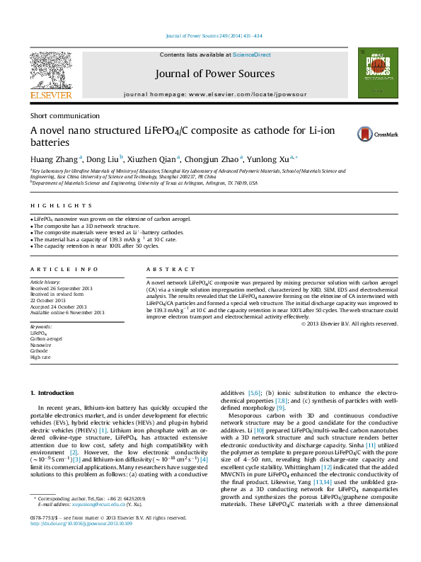 (PDF) A novel nano structured LiFePO4/C composite as cathode for Li-ion ...