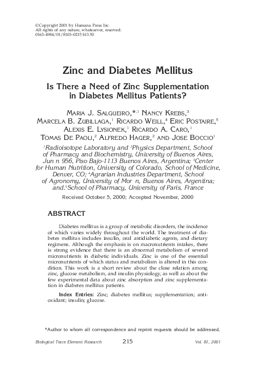 (PDF) Zinc and Diabetes Mellitus Is There a Need of Zinc ...