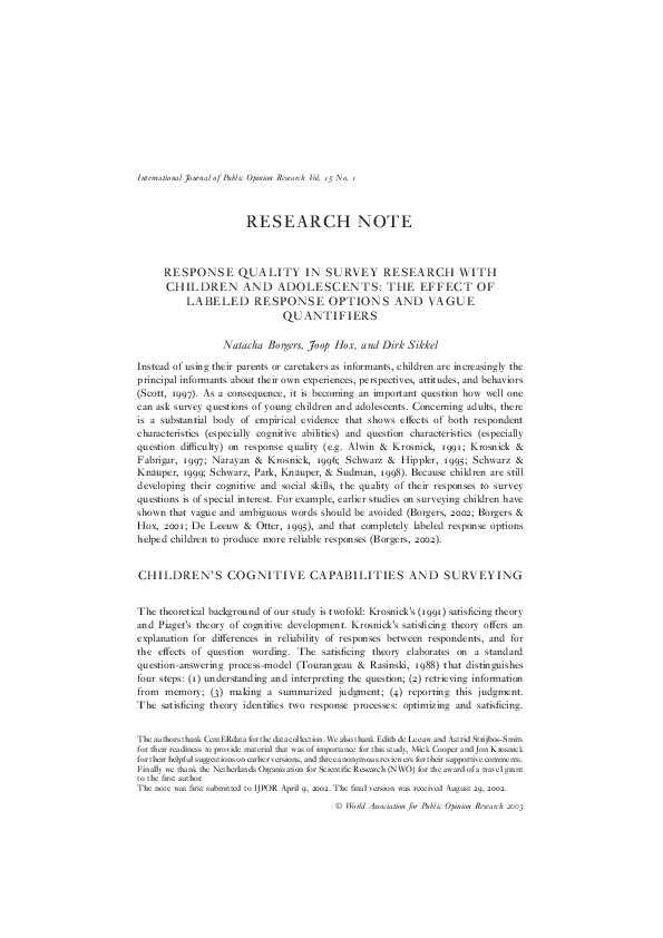 (PDF) Response quality in survey research with children and adolescents ...