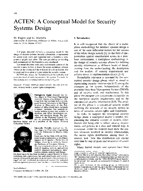 (PDF) ACTEN: A conceptual model for security systems design