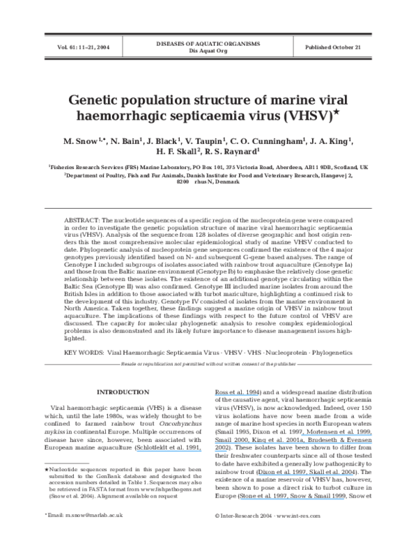 (PDF) Genetic population structure of marine viral haemorrhagic ...