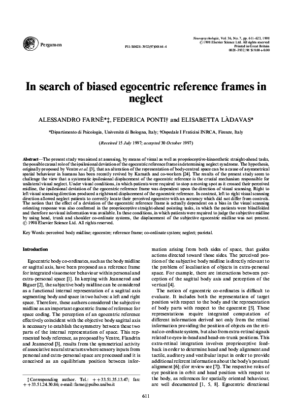 (PDF) In search of biased egocentric reference frames in neglect