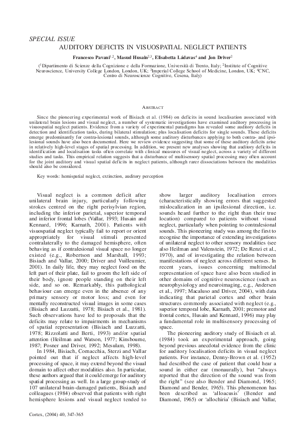 (PDF) Auditory Deficits in Visuospatial Neglect Patients