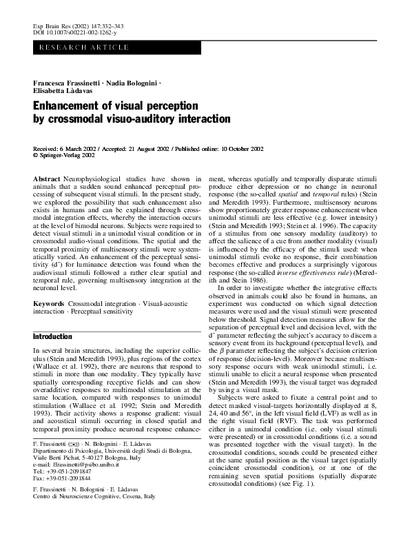 (PDF) Enhancement of visual perception by crossmodal visuoauditory