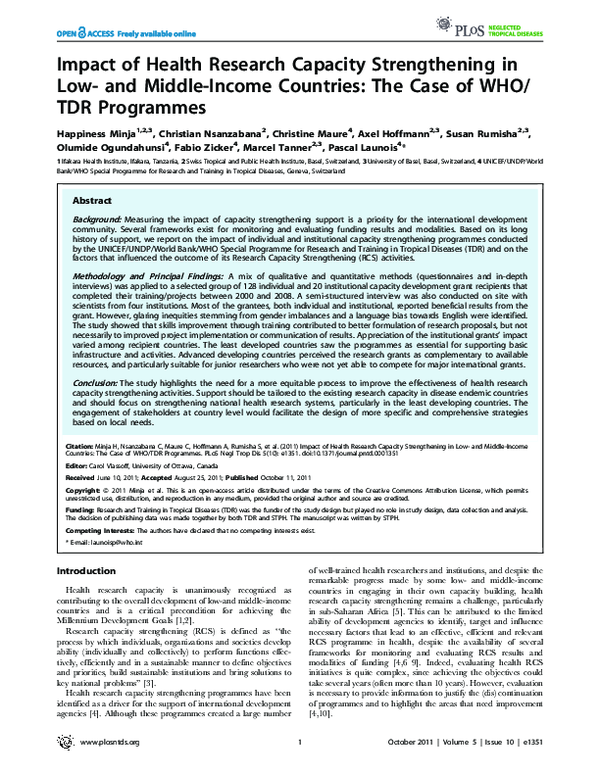 (PDF) Impact of Health Research Capacity Strengthening in Low- and ...