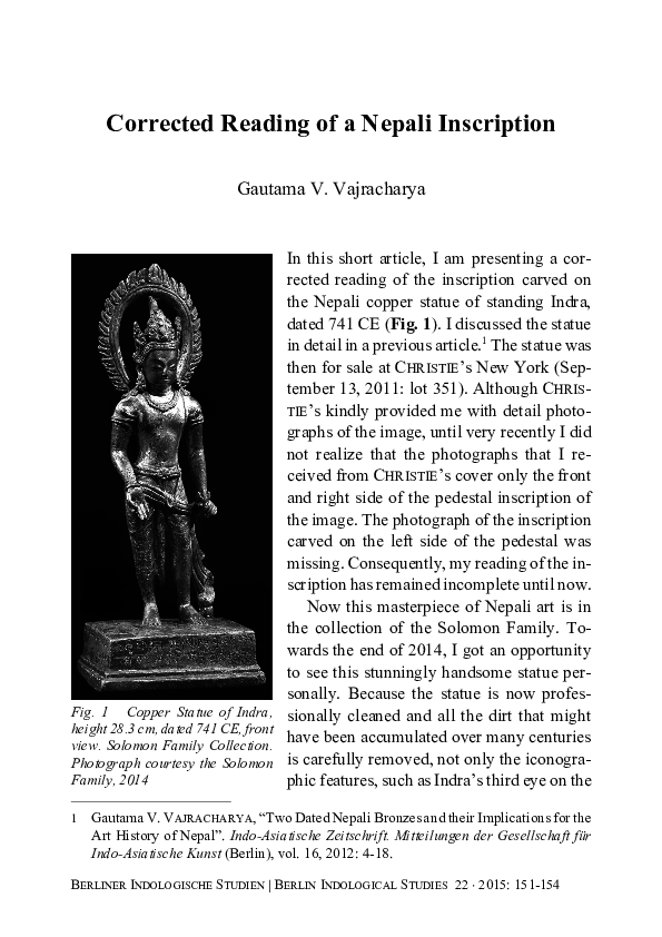 (PDF) Corrected Reading of a Nepali Inscription