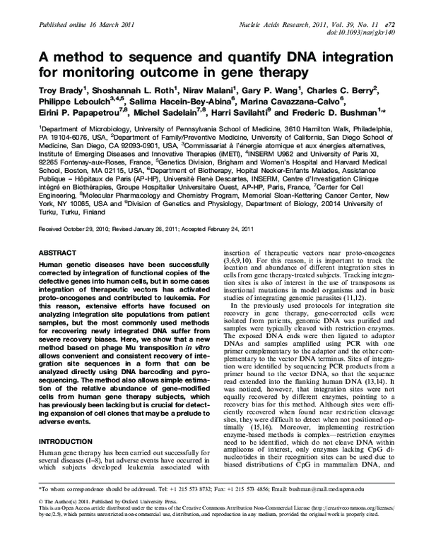 (PDF) A method to sequence and quantify DNA integration for monitoring ...