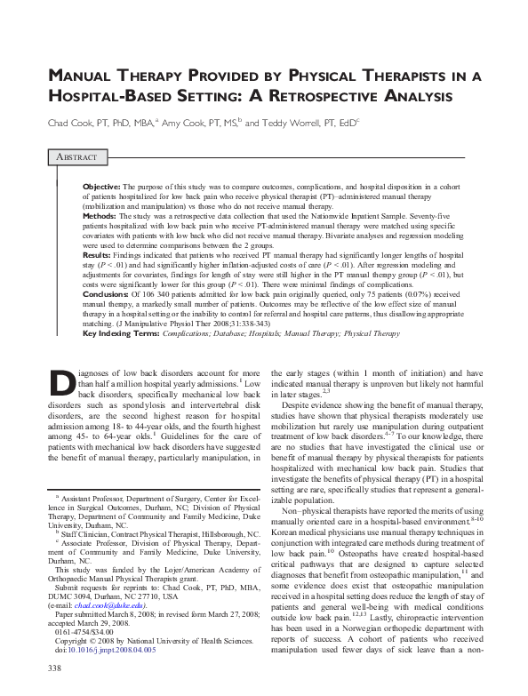 (PDF) Manual Therapy Provided by Physical Therapists in a Hospital