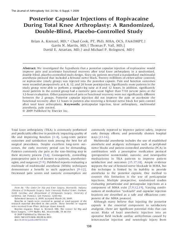 (PDF) Posterior Capsular Injections of Ropivacaine During Total Knee ...