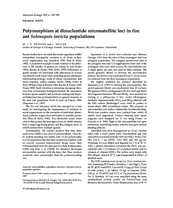 (PDF) Polymorphism at dinucleotide microsatellite loci in fire ant ...