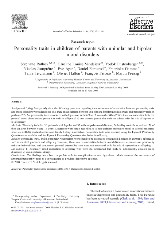 (PDF) Personality traits in children of parents with unipolar and ...