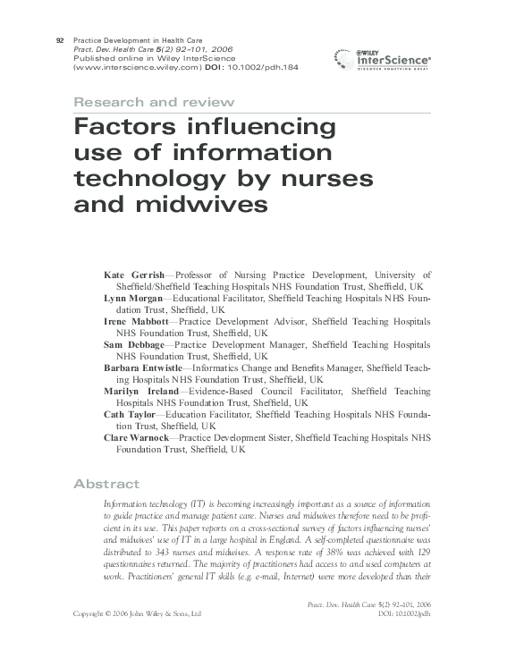 (PDF) Factors influencing use of information technology by nurses and ...